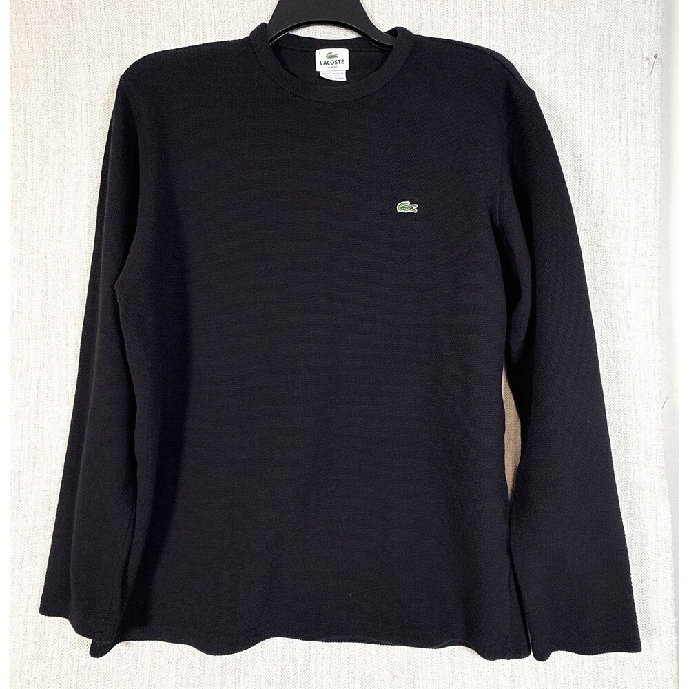 Lacoste Thermal 100% Cotton Long Sleeve Waffle Knit Shirt Mens XL  EU 7 Black
